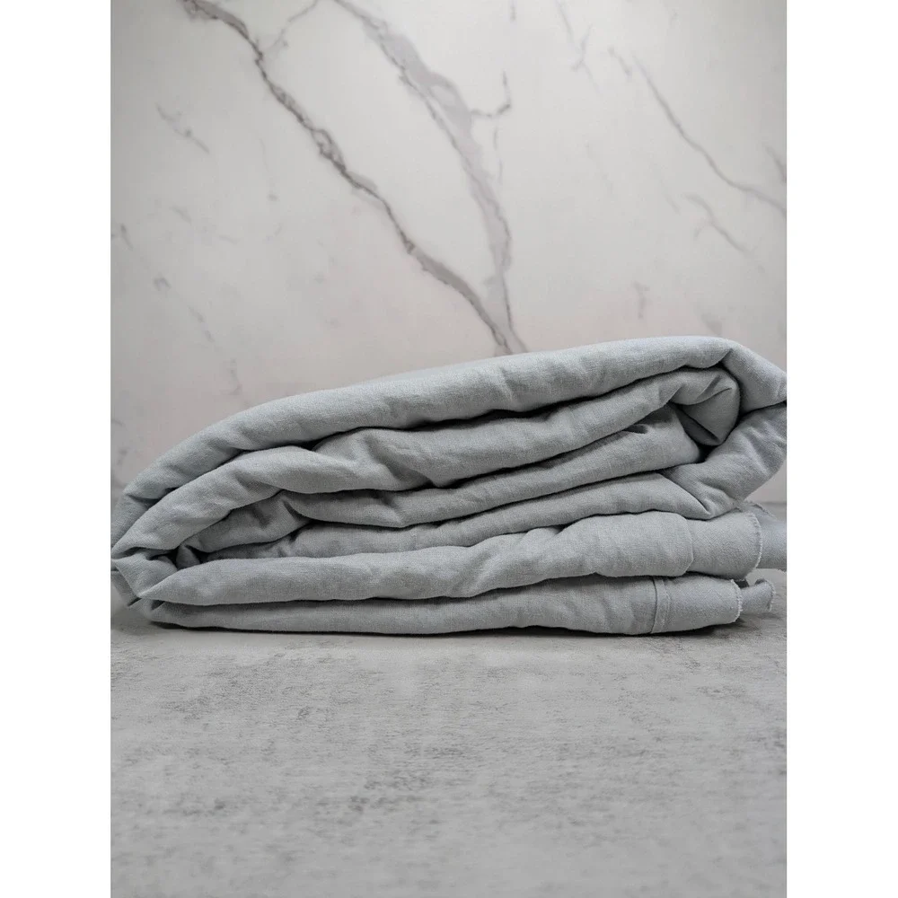 Quince European Linen Double Flange Duvet Cover Mist Full Queen Blue Grey